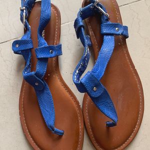 Blue Leather Slippers