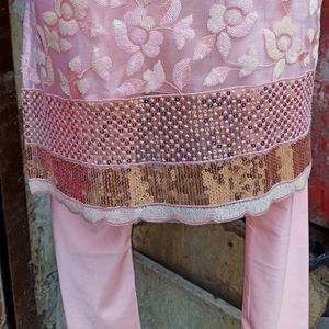 Pakistani Net Kurti With Silk Glitter Leggings