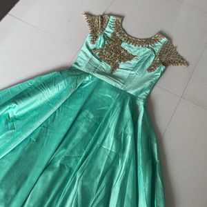 Beautiful Pista Colour Gown With Sleeves Pattern