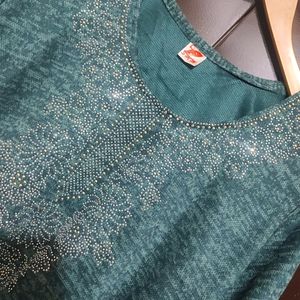 Sea Green Winter Kurta Plazo With Dupatta 42 Bust