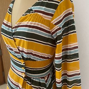 NUON Yellow Striped Wrap Dress