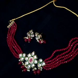 Unused Red Kundan Choker Set