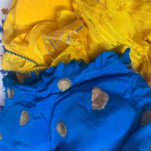 Yellow Blue Lehnga Set With Dupatta