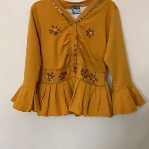 Mustard Yellow Embellished Top For Girls Size 22