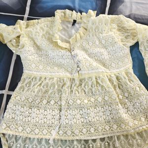 Yellow Colour Net Cotton Top