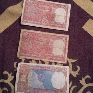 Very Rare Old Two Rupee 3 Notes With One Rupe