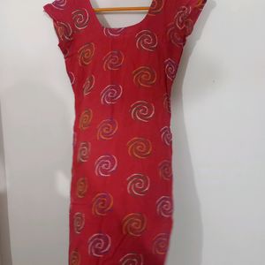 Printed Red Stitched Kurti.