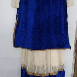 Blue Full Anarkali Dress With Dupatta & Pent