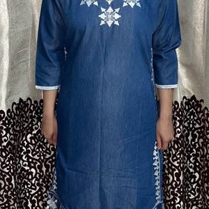 Denim Embroidered Kurta