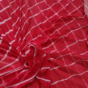 Women Red & White Chiffon Leheriya Print Dupatta