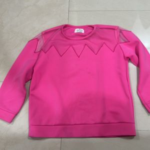 Chic Bright Pink Top with Net Neck Design