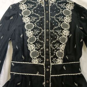 Black Cutwork And Embroidery Top