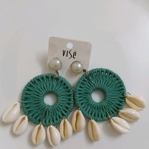 Green Boho Shell Earrings