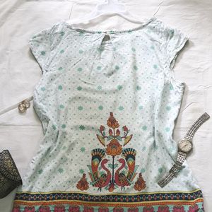 Women's Ethnic Peacock Print Cotton Top