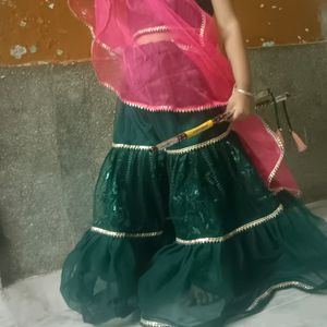 Green Net Lehnga Special For Dandiya