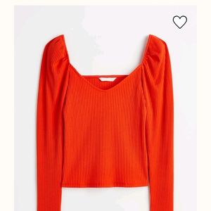 H&M Brand New Cherry Red Puffed Sleeve Top