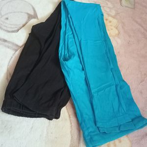 Black & Sky Blue Colour Leggings Set Of 2