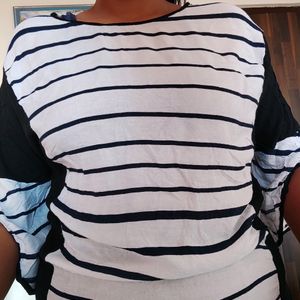 Tshirt For Women With Black Striped Top