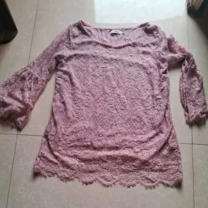 Pink Net Design Short Top With S