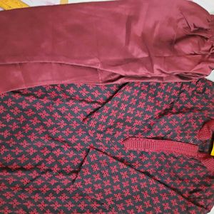 Boys Chikenkari Kurta Pyjama Maroon 3-4 Yrs