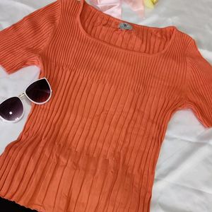 Orange Ribbed Top