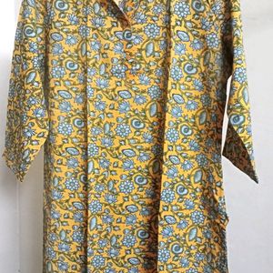 Anouk Yellow And Blue Printed Cotton Kurta