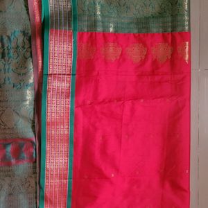 Saree Red With Green Border