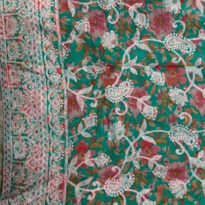 Koskii Sea Green Floral Print Sharara Set