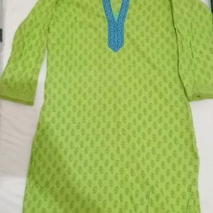 Green Kurta With Ban Collar