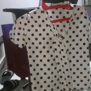 New Polka Dot White Top With Tie