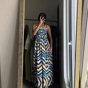 Zig Zag Print Fitted Bustier Maxi Dress