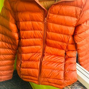 Orange puffer packable jacket