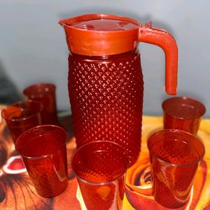 Unbreakable Plastic Water Jug With 6 Glasses