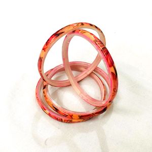 Beautiful Floral  Glass Bangles Of Pink Colour