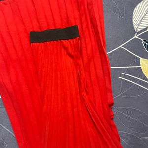 Bright Red Pleated Skirt for Women