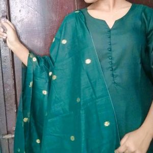 Brand New Bottle Green Kurta Set With Dupatta