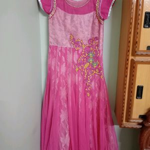 Pink Colour Gown With Dupatta And Bottom.