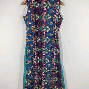 MD Sea Green Kurta With Printed Overcoat (Women)