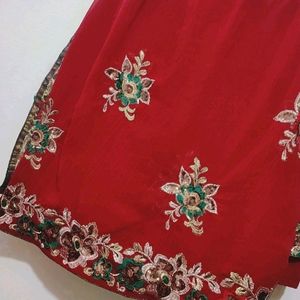 Maroon Green Saree For Festive Without Blouse