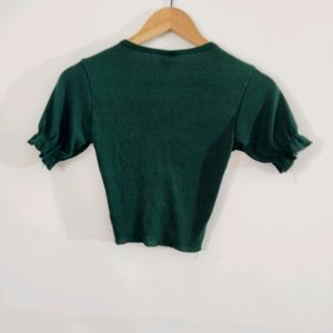 SSS Green Plain Casual Crop Top (Women)