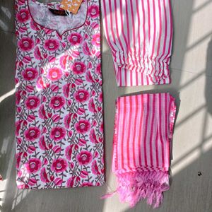 Pink Kurte Pant Set With Dupatta Brand New