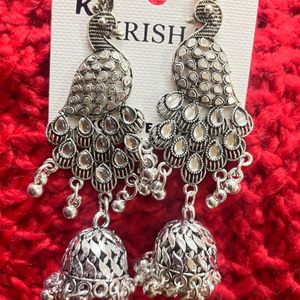 🚨Price Drop🚨Silver Peacock Jhumkas💥