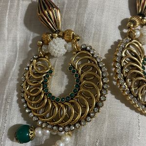 Chand Bali Earrings With Pearl Latkan Hook loops