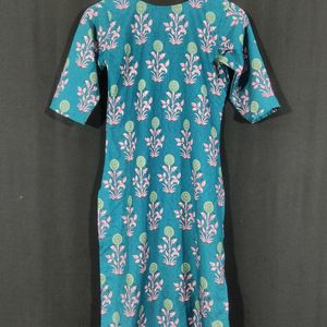 Deep Turquoise Floral Printed Kurti (Women)