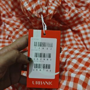 Urbanic Backless Dress Orange White Check