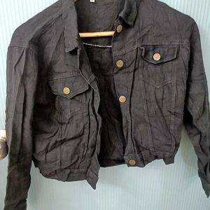 Black Denim Crop Jacket For Women