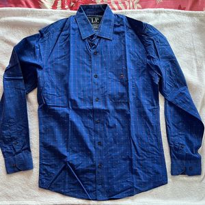 Louis Philippe Royal Blue Small Checks Shirt