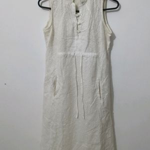 White Eyelet Knee Length Dress