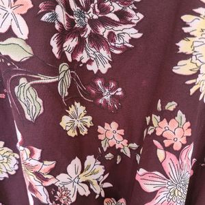 Brown Floral Flared Dress