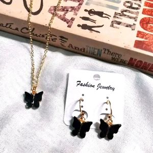 Butterfly pendent chain and earrings combo